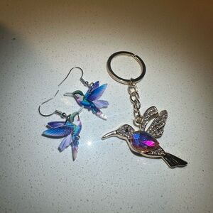 Hummingbird Earrings and Keychain Set